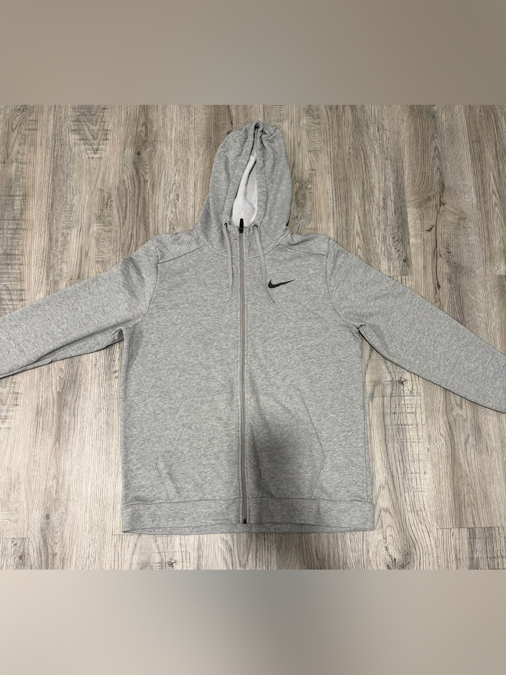 Nike Light Gray Full-Zip Hoodie with Black Swoosh